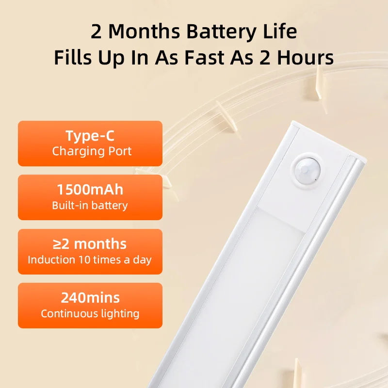 Motion Sensor Cabinet Lights Dimmable LED Night Light Wireless USB Rechargeable Led Tube Light for Wardrobe 3Colors Night Lamp