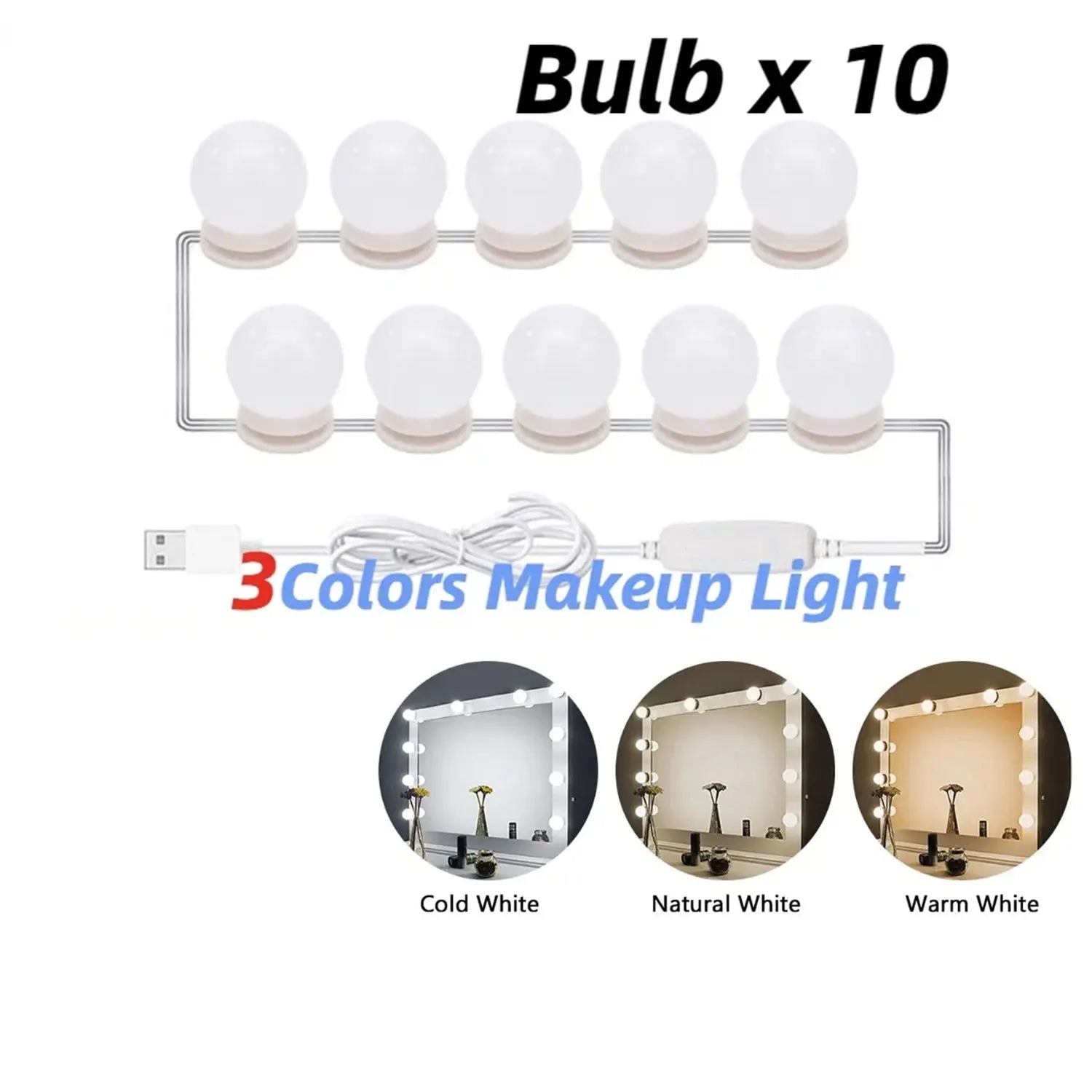 LED Light Makeup Mirror Bulbs Vanity Lights USB 12V Bathroom Dressing Table Lighting Dimmable LED Vanity Light For Mirror Light