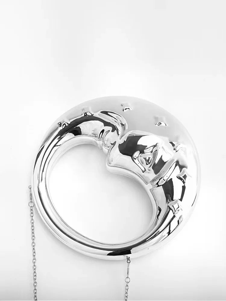 2024 New Latest Women Silver Moon Shaped Beauty Faced Clutch Purse Handbag תיקים לנשים מיוחדים شنط نسائي