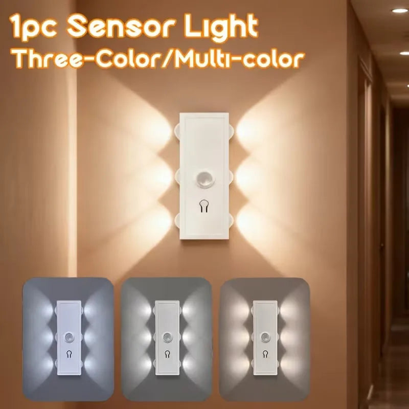 Smart Magnetic LED Wall Lamp with Motion Sensor Night Light 3 Color/Multicolor USB-Powered for Bedroom Living Office Wardrobe