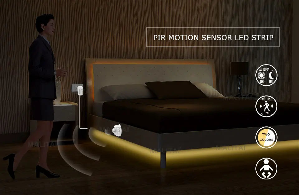 12V Bathroom Mirror Light PIR Motion Sensor LED Strip Light 2835 60led/M Waterproof Smart Night Lamp for Bedroom Bathroom Stair