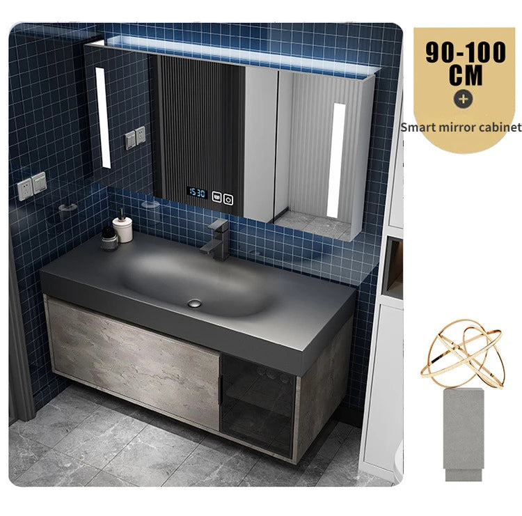 Modern Bathroom Cabinet Smart Mirror Cabinet Rock Integrated Washbasin Bathroom Vanity Cabinets with Sink Bathroom Furniture