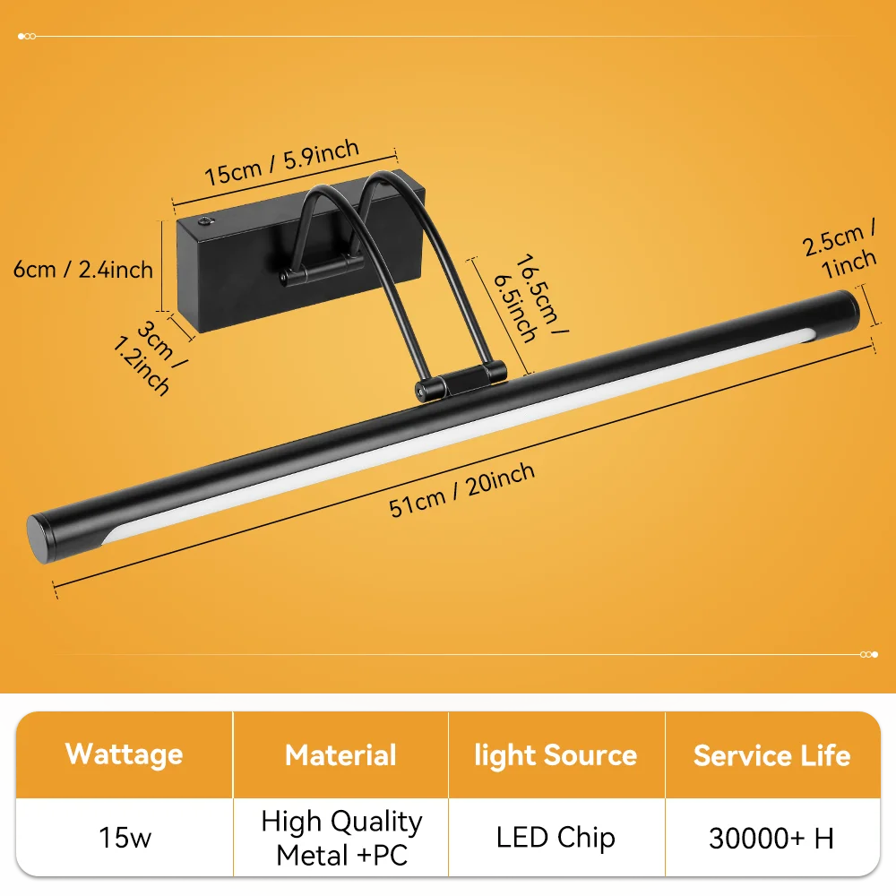 LED Mirror Light Bathroom Wall Lamp Waterproof Room Decoration 3 Colors Dimming Modern Mirror Lamp for Bedroom Vanity Washroom