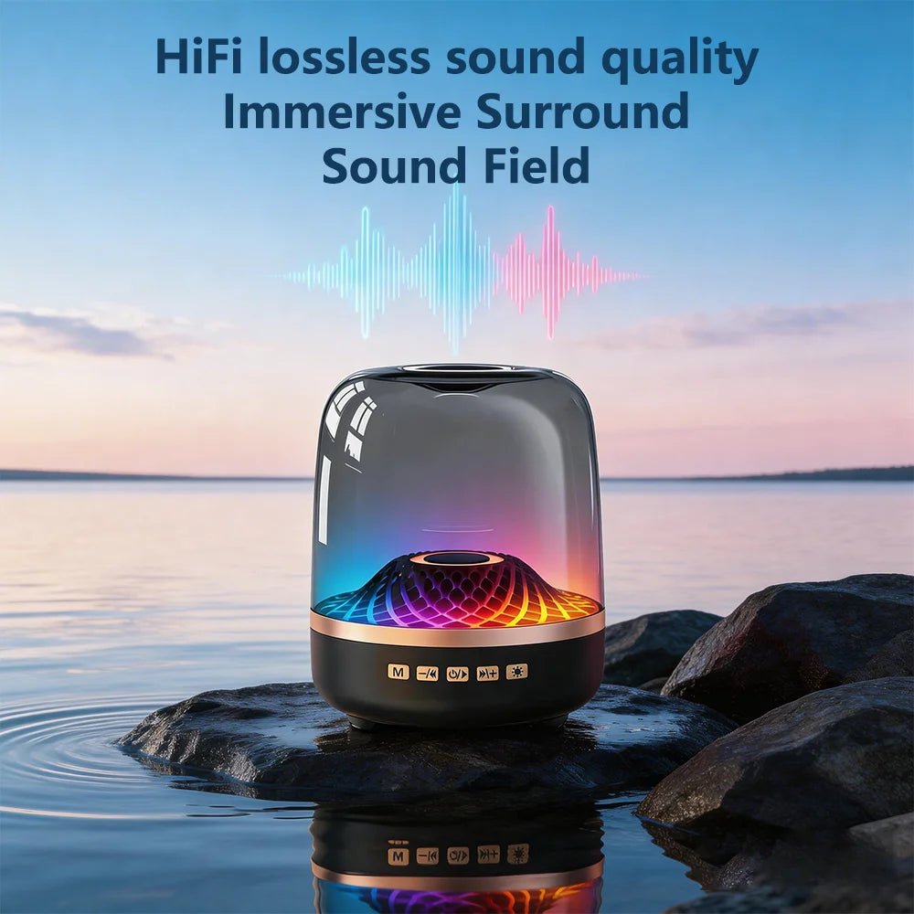 Powerful Bluetooth Speaker, Bass Wireless, LED Light, Outdoor Speakers, Subwoofer,Transparent Warehouse Surround Sound Speakers