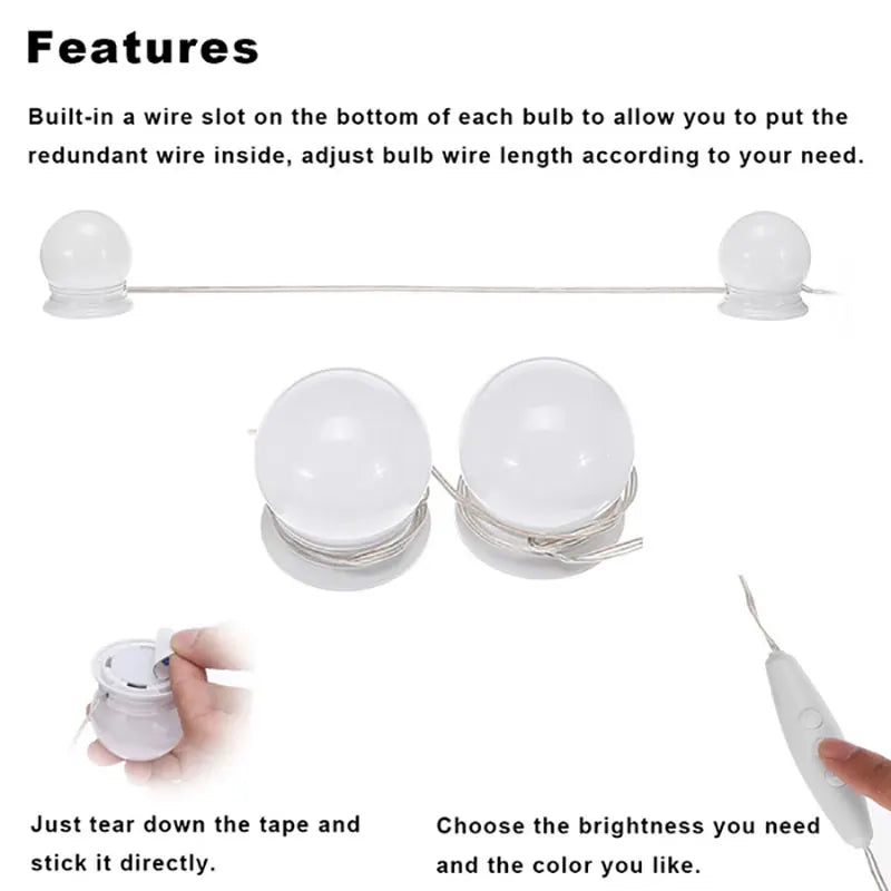 Makeup Mirror LED Light Bulbs Vanity Lights USB Charging Bathroom Dressing Table Lighting Dimmable LED Vanity Mirror Light