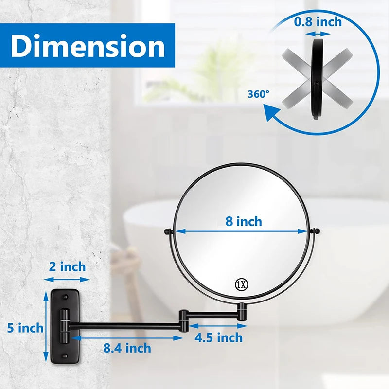 Wall Mounted Makeup Mirror 9”10x Magnifying Rechargeable Vanity Lighted Cosmetic Mirror for Vanity Desk and Bathroom Use