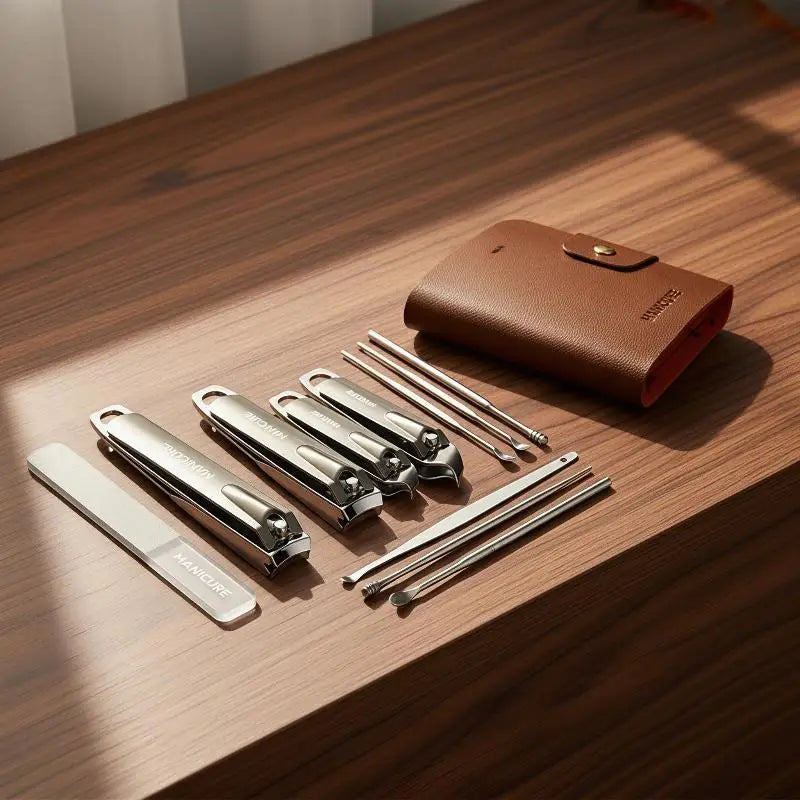 10pcs Portable Nail Care Kit - Professional Carbon Steel Manicure Set with Nail Clippers, Files & Cuticle Tools in Travel Case