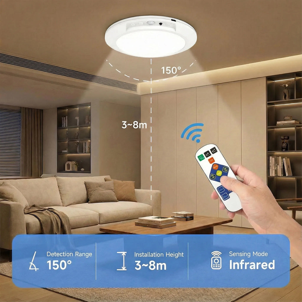 Motion Sensor Rechargeable LED Ceiling Light Round Wireless Security Light for Hallway Stairs Corridor Indoor Home Entryway