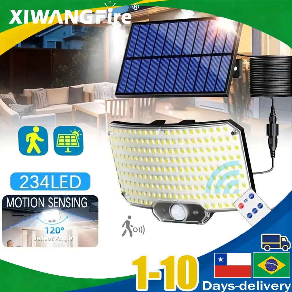 Solar Motion Sensor Lights with Remote,Outdoor Security Flood lights 3 Heads,3 Lighting Modes for Garden Camping 280 Leds-280LED