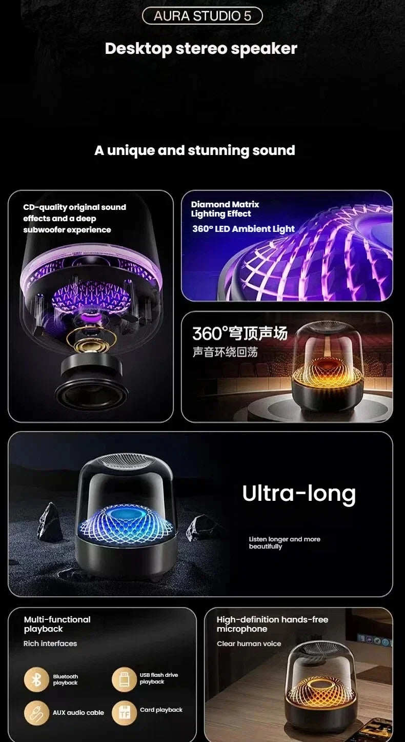 Bluetooth 5.3 HiFi Stereo Speaker Wireless Soundbar Subwoofer with Breathing Light Portable Home Theater Audio