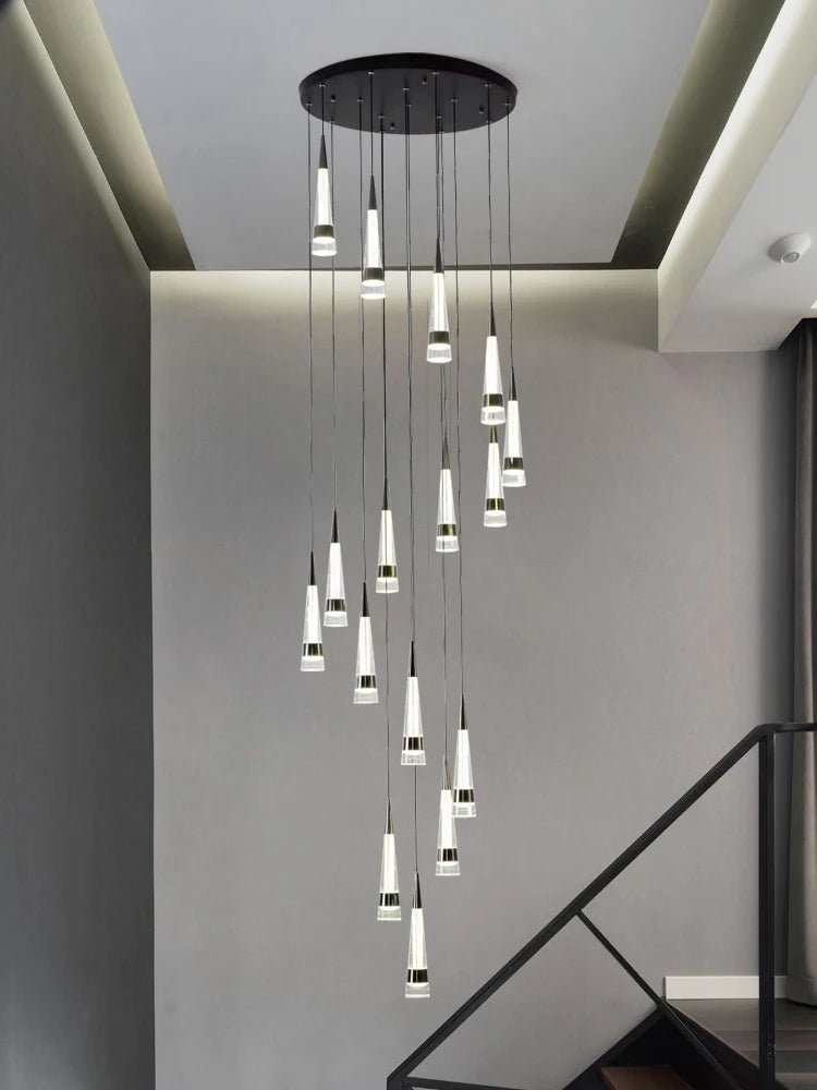 LED Attic Chandelier Villa Indoor Lighting Ceiling Pendant Modern Living Room Decorative Lamp Nordic Glossy Staircase Chandelier