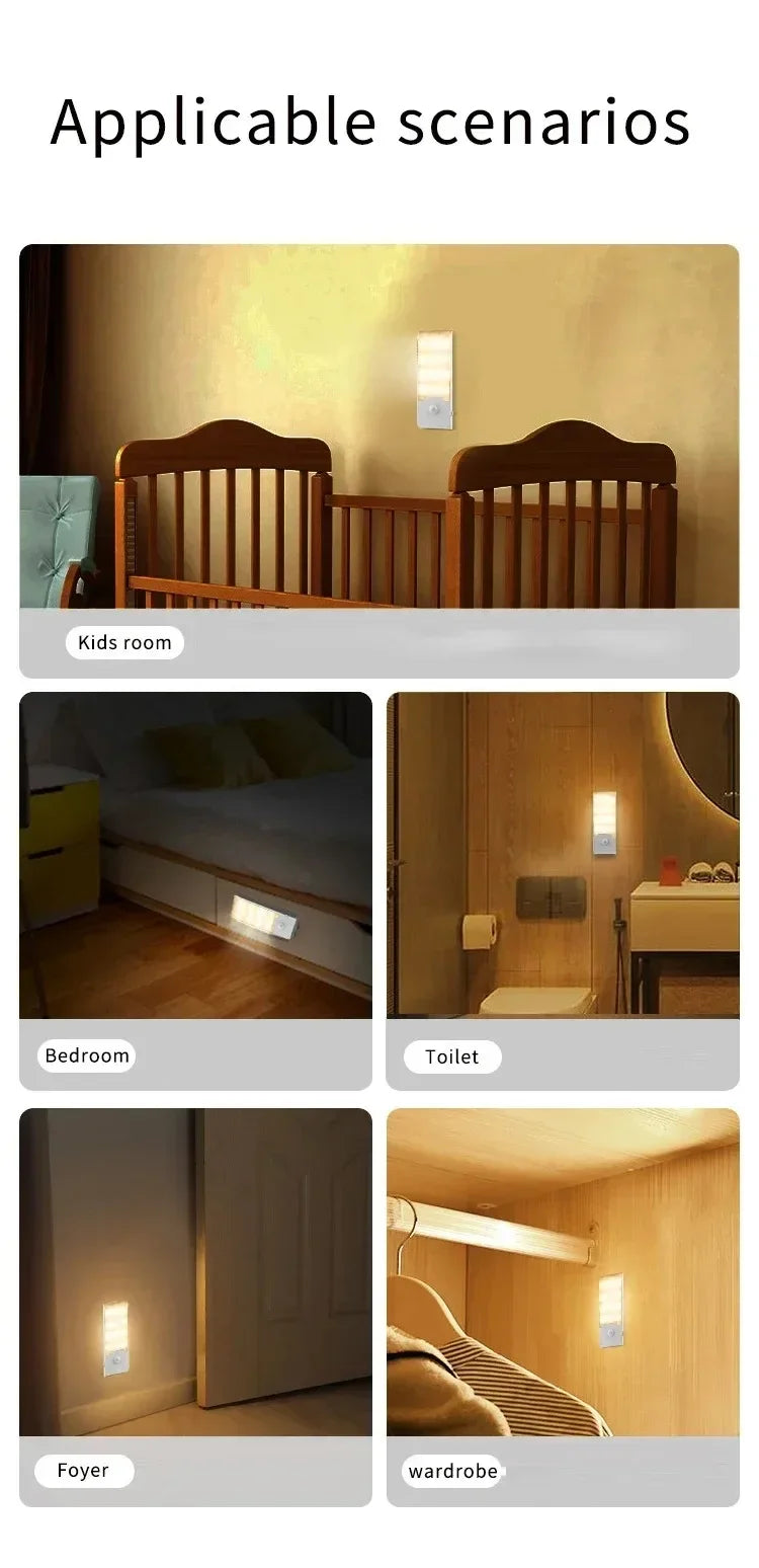 Motion Sensor LED Night Light Rechargeable Cabinet Light Wireless Magnetic Night Light for Bedroom Kitchen Closet Hallway Stairs