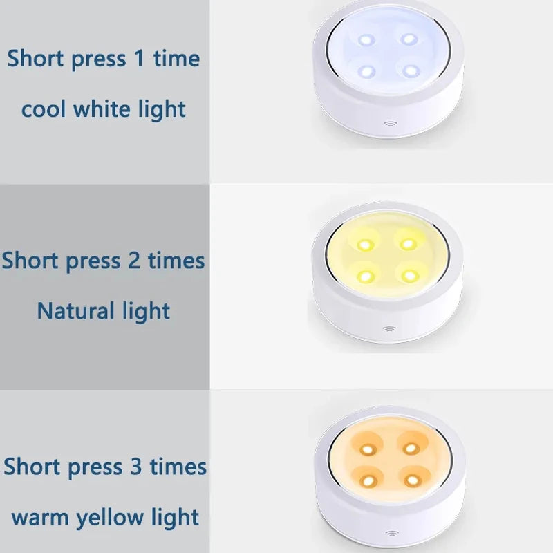 Smart Wireless Remote Control Dimmable Night Light Decorative Kitchen Closet Staircase Lighting 3 Colors 8 LED Puck Light