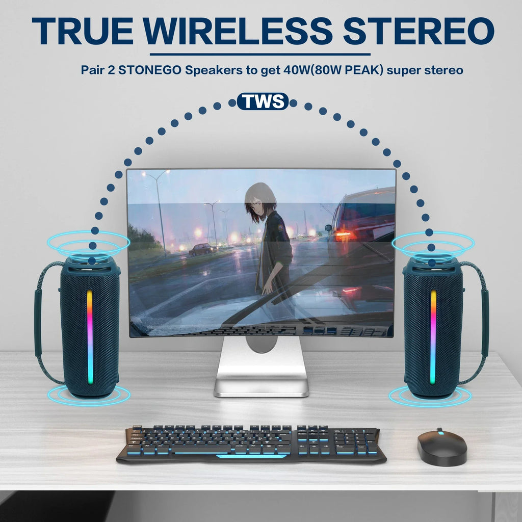 Portable Bluetooth 5.3 Speaker RGB Lantern Waterproof Outdoor IPX6 High Power Audio Subwoofer