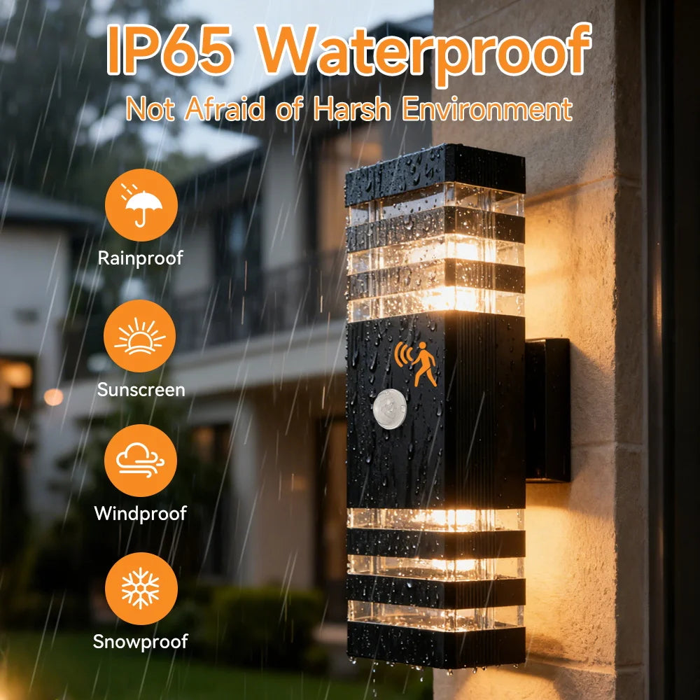 Smart Outdoor Wall Light Waterproof LED Wall Lamps Motion Sensing Porch Lights Exterior Sconce Lamps For Balcony Garden Backyard