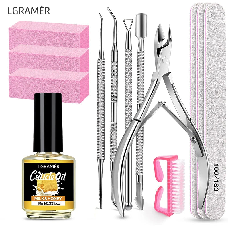 13Pcs Nail Files & Buffers,Manicure Tools Nail Care Kit with Nail File,Nail Buffer Block,Pusher Peeler,Cuticle Oil,Nail Prep Kit