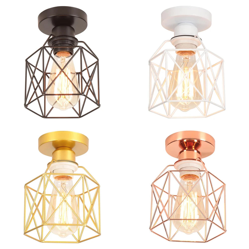 Vintage Industrial Retro Loft Metal Ceiling Lamp Shade Modern Ceiling Light for Aisle Indoor Cage Chandelier Lighting Fixures