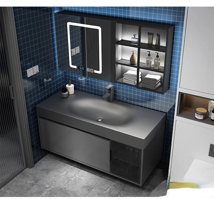 Modern Bathroom Cabinet Smart Mirror Cabinet Rock Integrated Washbasin Bathroom Vanity Cabinets with Sink Bathroom Furniture