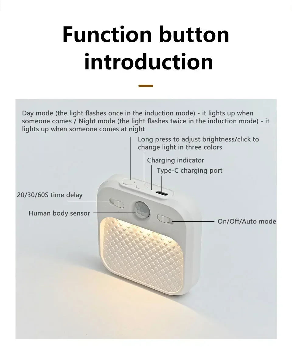 1-4 Pack Motion Sensor LED Night Light Rechargeable Stick-on Magnet Night Lamp for Bedroom Stairs Cabinet Hallway Kitchen Lights