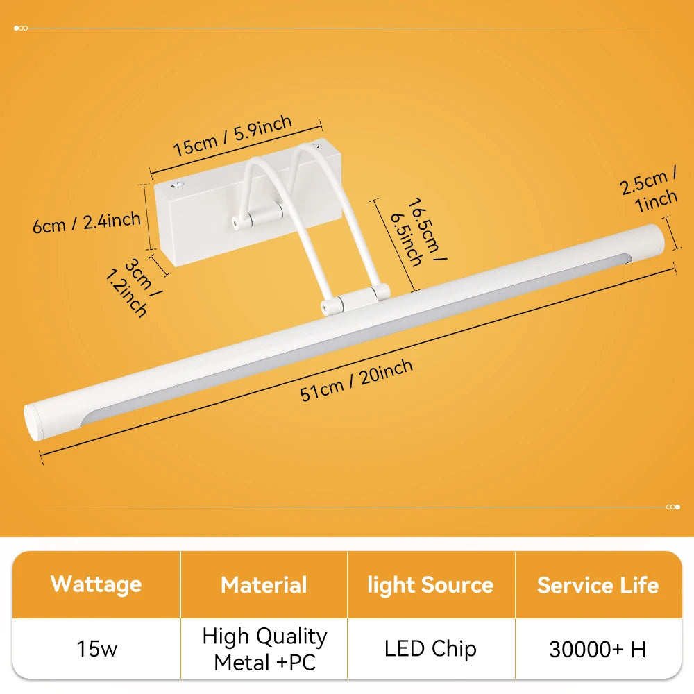LED Mirror Light Bathroom Wall Lamp Waterproof Room Decoration 3 Colors Dimming Modern Mirror Lamp for Bedroom Vanity Washroom