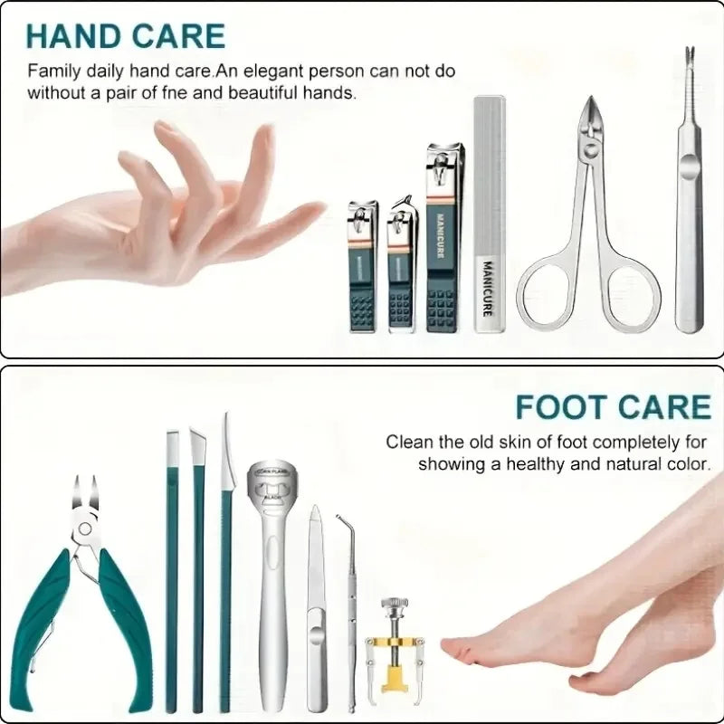 Nail care set - Stainless steel manicure and pedicure set - Nail clipper set - Gift with travel case