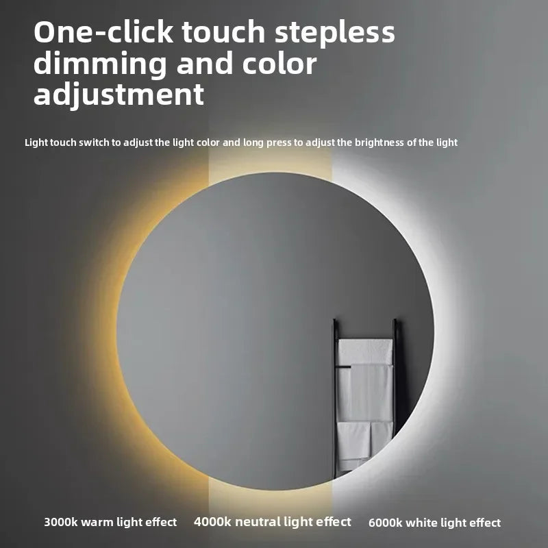Mirror Round Mirror Wall-mounted Smart Bathroom Mirror LED Touch Screen High Definition Anti-fog Luminous Wall-mounted
