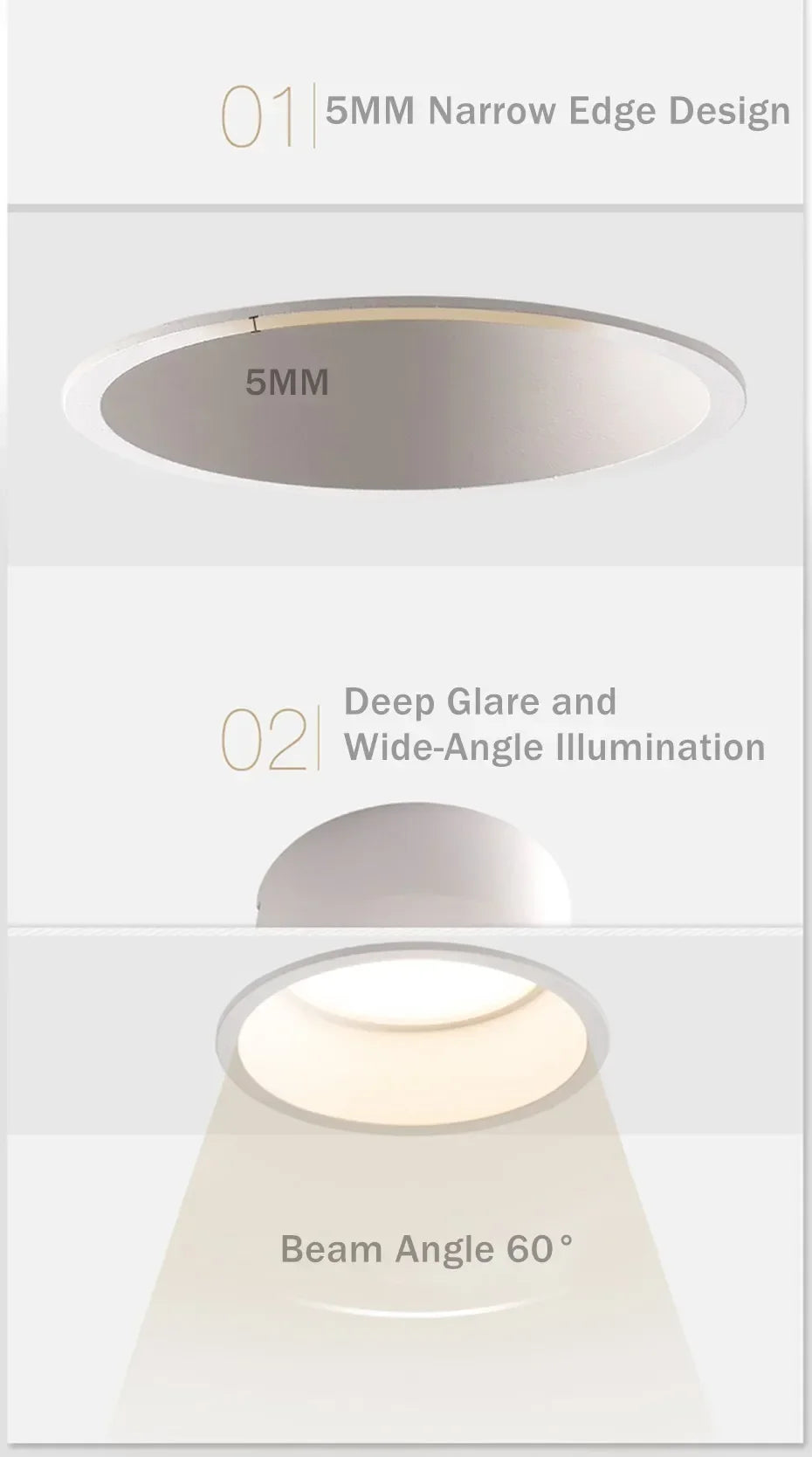 LED Downlight 15W 12W 7W 85-220V 60 Degrees Angle Anti-Glare Indoor Living Room Nordic Ceiling Recessed Spot Lights