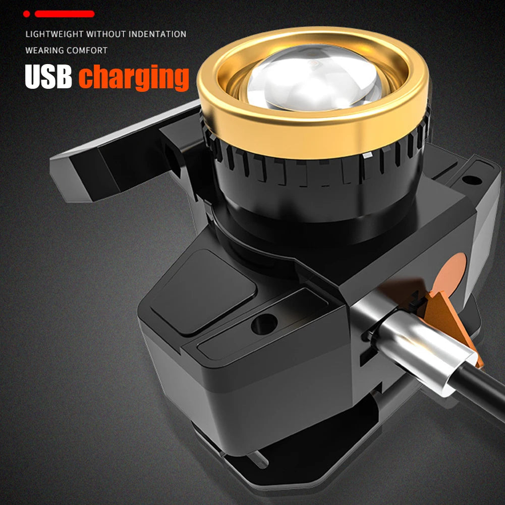 XPE LED Headlamp Sensor Headlight Solar + USB Rechargeable Head Lamp Work Light