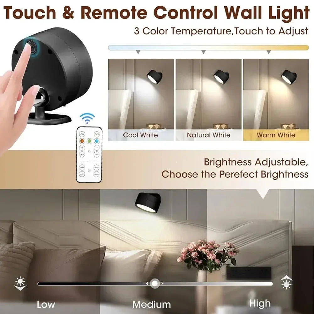Smart Remote Control & Magnetic USB LED Wall Light,3 Mode Dimmable Cordless Touch Night Lamp for Bedside,Wardrobe,Hallway,Stairs
