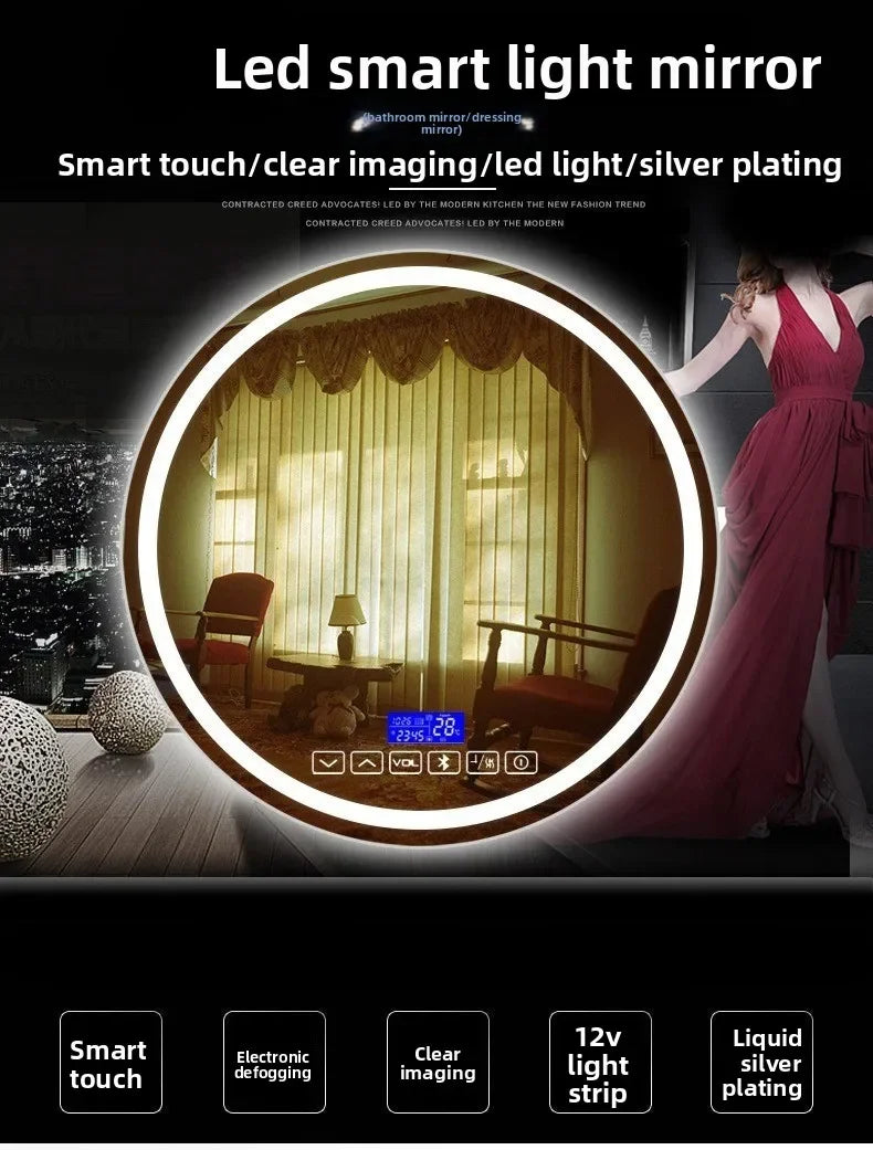 Led Mirror with Light Vanity Mirror 19.5 Inch Smart Round Mirror Bathroom Mirror Anti-fog Makeup Wall Hanging Bathroom Bathroom