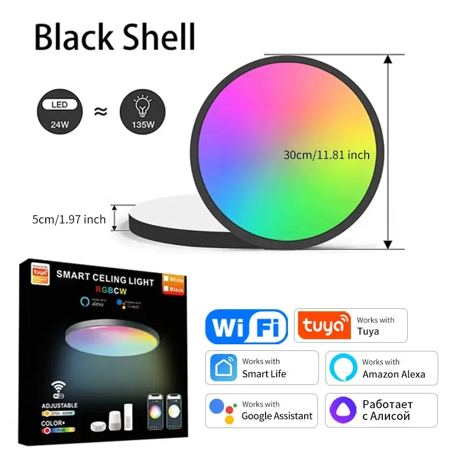 Tuya Smart WiFi LED Ceiling Light 220V APP Connection Wireless Switch Voice Control Comfortable Home Room Bathroom Lighting