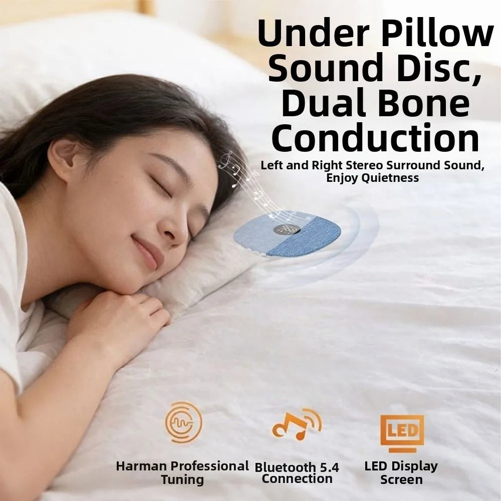 Bluetooth 5.4 Under Pillow Bluetooth Speaker Bone Conduction Sleep Aid Sound Machine LED Display Mini Bedroom Pillow Speaker