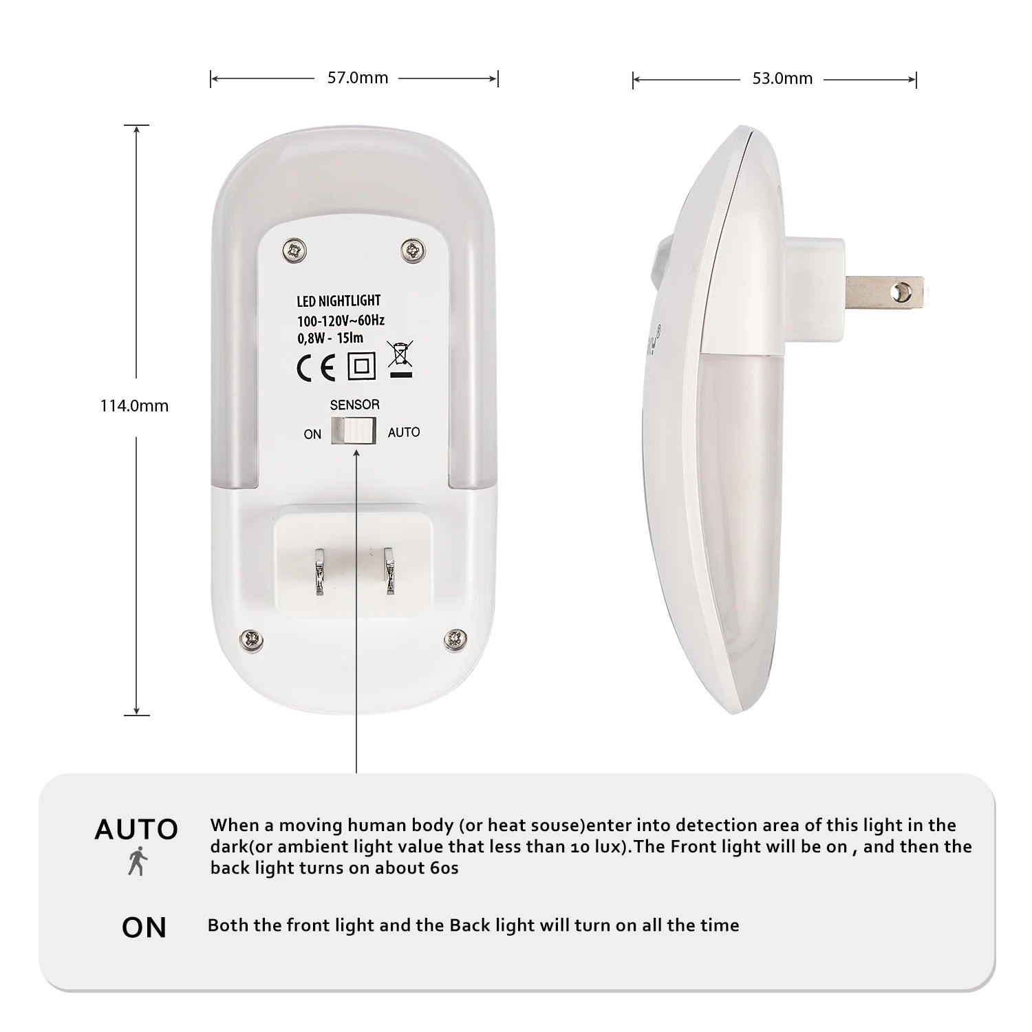 Sensky Motion Sensor LED Night Light Eye Friendly Front Low Light and Bright Back Light Design Night Lights for Bathroom Hallway