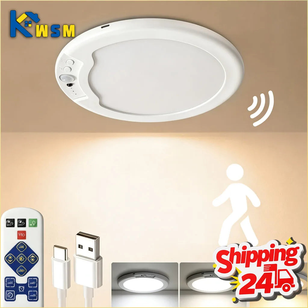 Motion Sensor Rechargeable LED Ceiling Light Round Wireless Security Light for Hallway Stairs Corridor Indoor Home Entryway