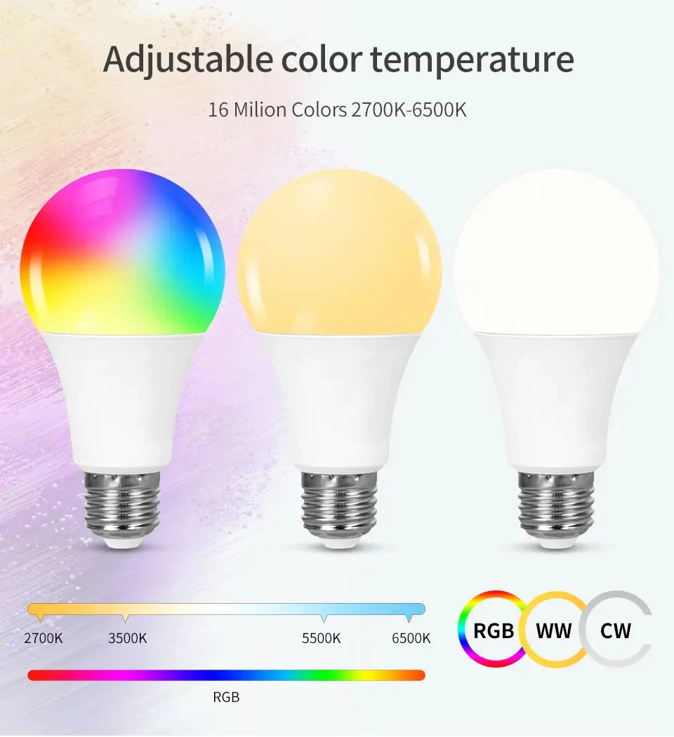 Smart Led Bulbs E27 Tuya Smart Life Bluetooth App Control 220V 110V RGB Lights Ampoules Home Decoration Spotlight Bombilla