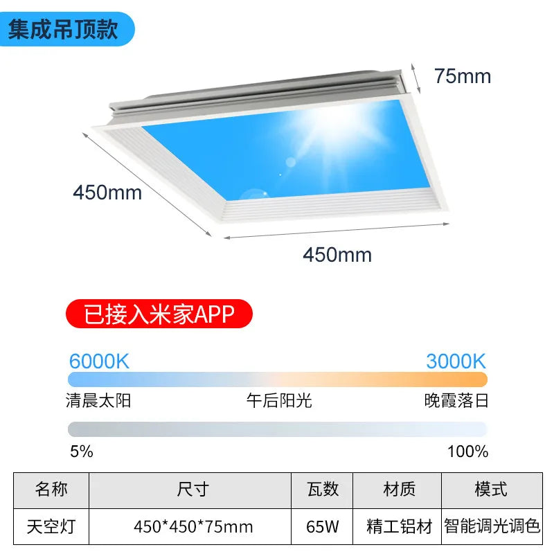 Modern Smart Integrated LED Ceiling Light Sky Blue Clouds Effect Daylight Simulation for Kitchen Home Lighting Room Decor