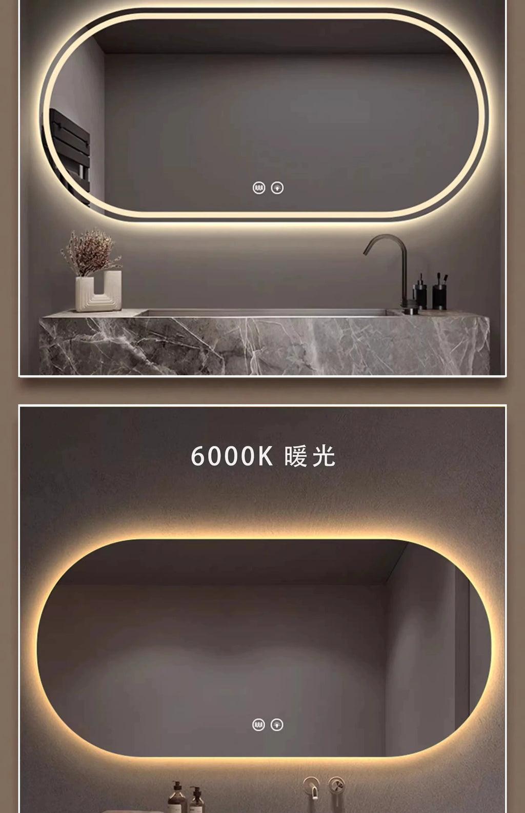 Lighted LED Bathroom Mirror,Wall Mounted Dimmable 3 Colors Makeup Mirror with Bright Back Lit - Smart Mirror Anti Fog with Touch