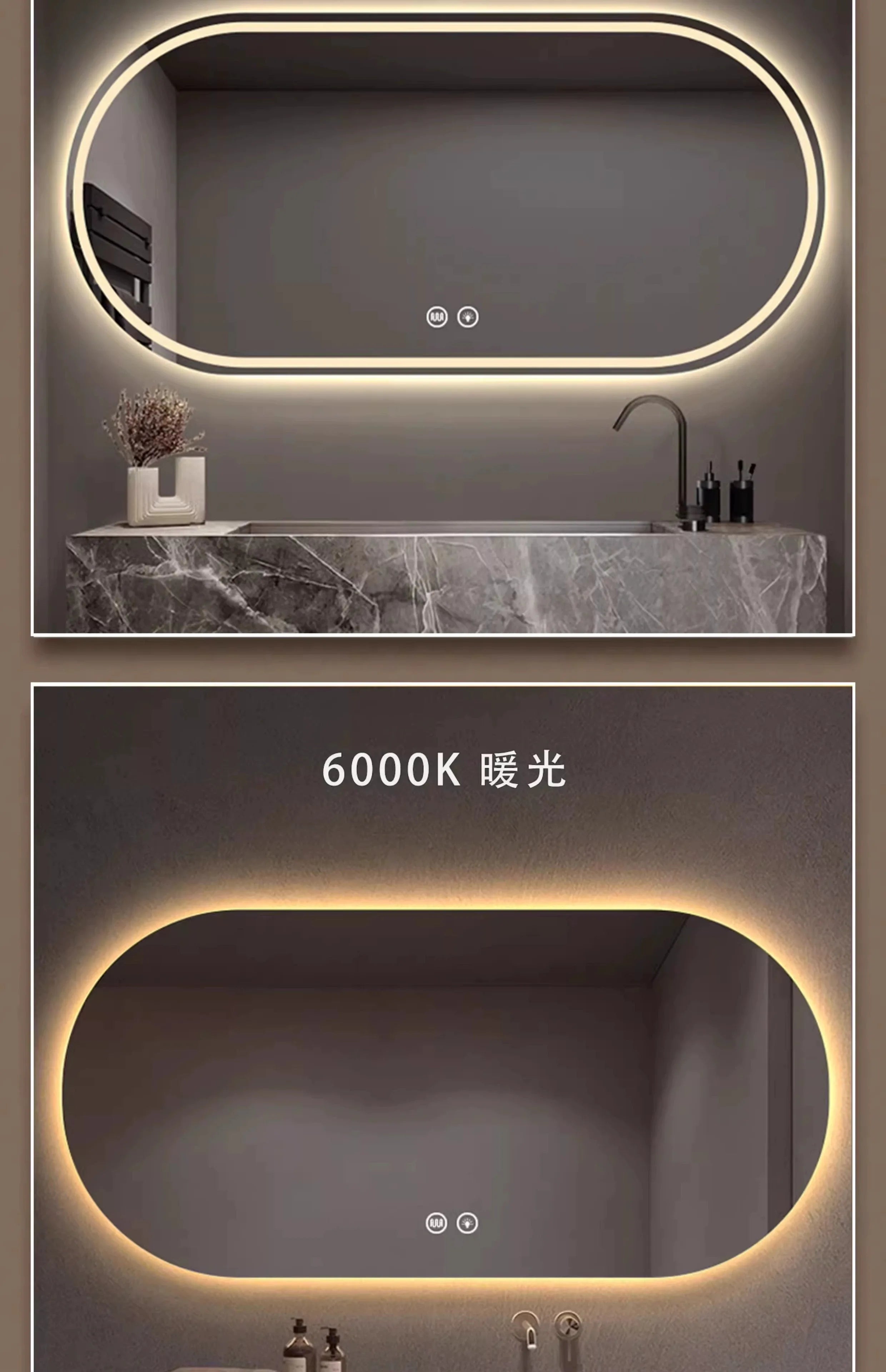 Lighted LED Bathroom Mirror,Wall Mounted Dimmable 3 Colors Makeup Mirror with Bright Back Lit - Smart Mirror Anti Fog with Touch