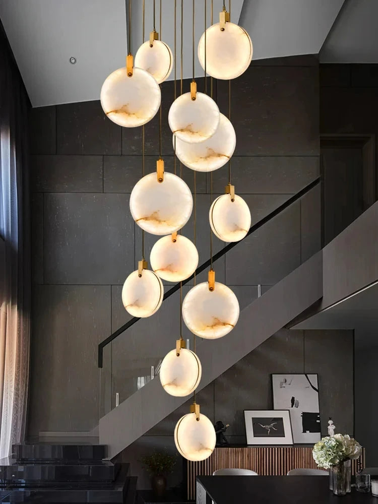 Modern Decorative Lighting Attic Lobby LED Chandelier Luxury Living Room Staircase Marble Pendant Light Villa Ceiling Chandelier
