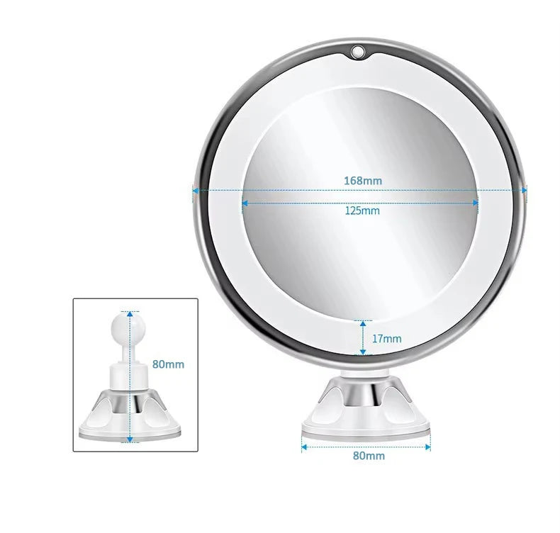 Flexible 10x Magnifying Vanity Mirror with LED Lighted Bathroom Makeup Mirror Lighting Dressing Makeup Lamp Bottom Sucker