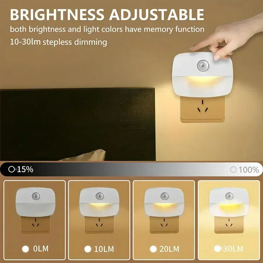 Motion Sensor LED Night Light 3 Color Temperature Plug in PIR Human Induction Lamp Bedroom WC Hallway Stair Emergency Lamp