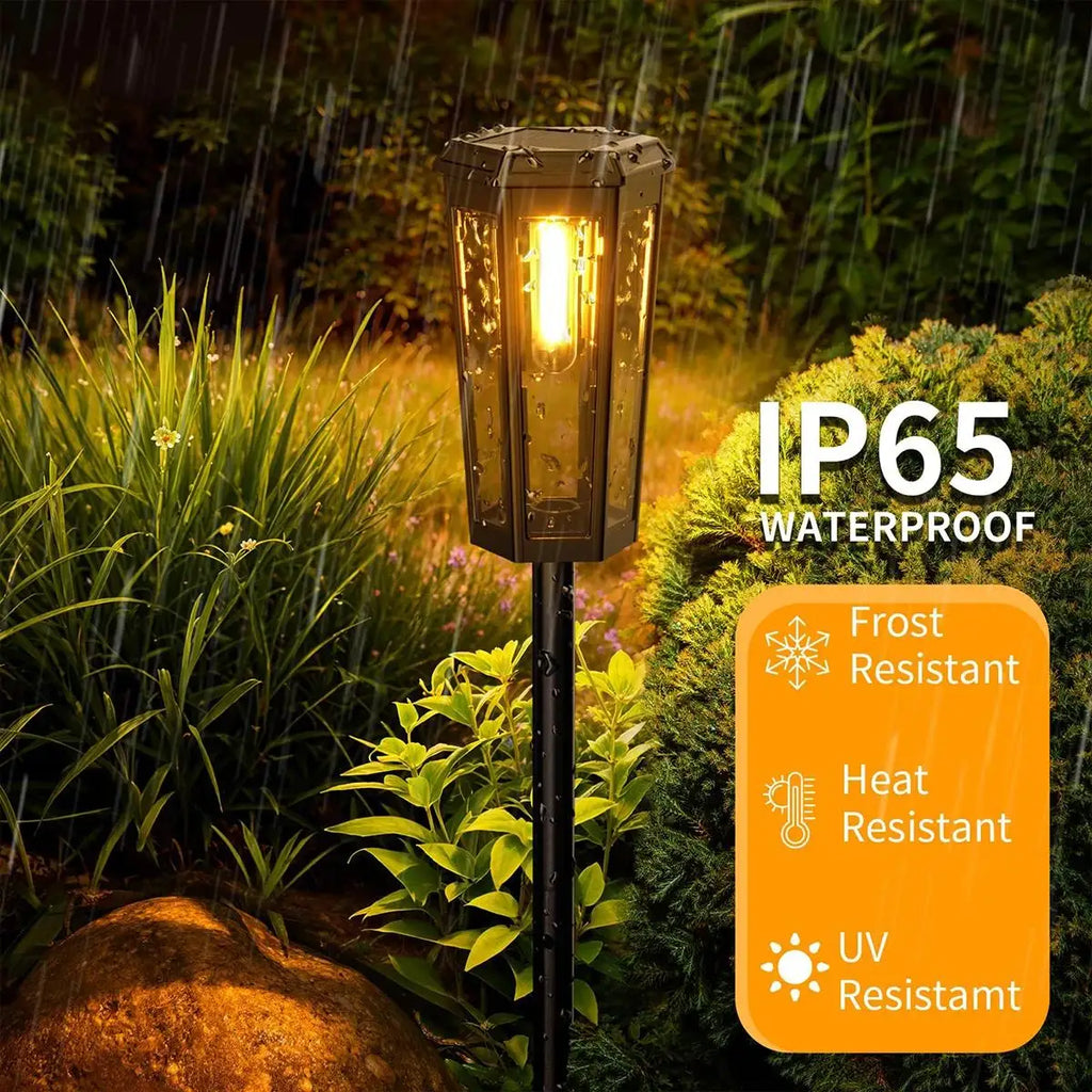 Solar Walkway Led Filament Warm Lamp Powered Lights Outdoor Driveway Waterproof Automatic Pathway Hotel Lawn Decorative Lighting