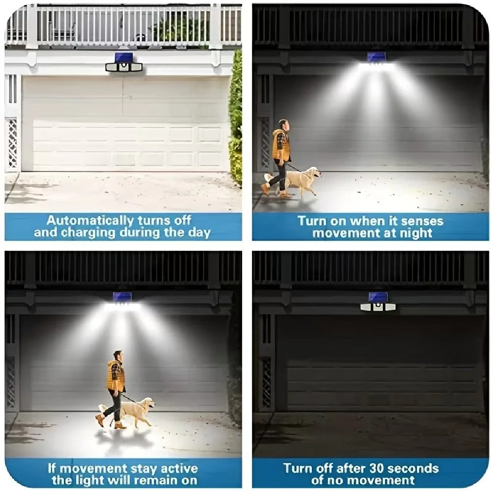 Solar-powered Outdoor Motion-sensor Lights 3-head 270° Wide-angle Security Lights for Yards Patios Garages Driveways Lighting