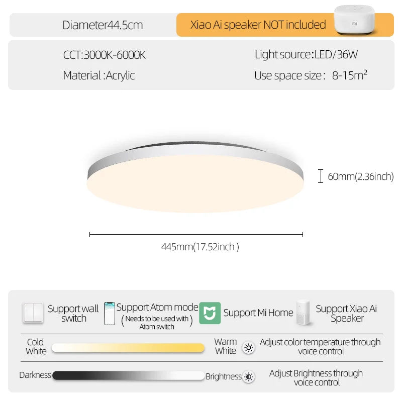 Aisilan LED Smart Ceiling lamp Ultra-thin Light Control by Remote Dimmable 24W 36W Flood Lighting for Living room Bedroom