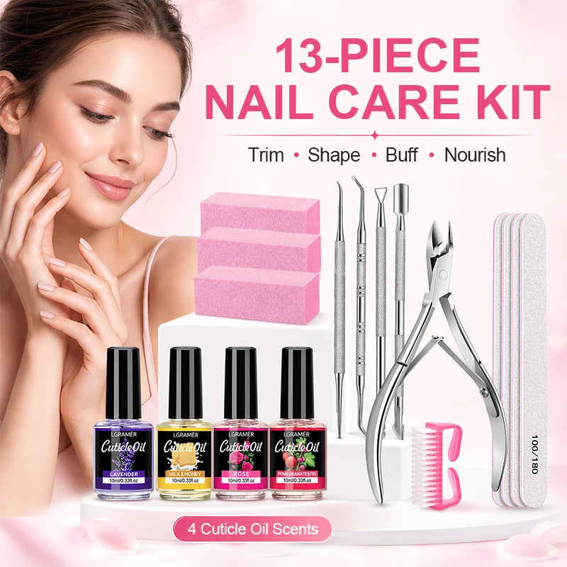 13 Pcs Nail File & Buffer Blocks with Nail Care Kit,Manicure Kit for Women with Milk and Honey Cuticle Oil & Cuticle Trimmer Set
