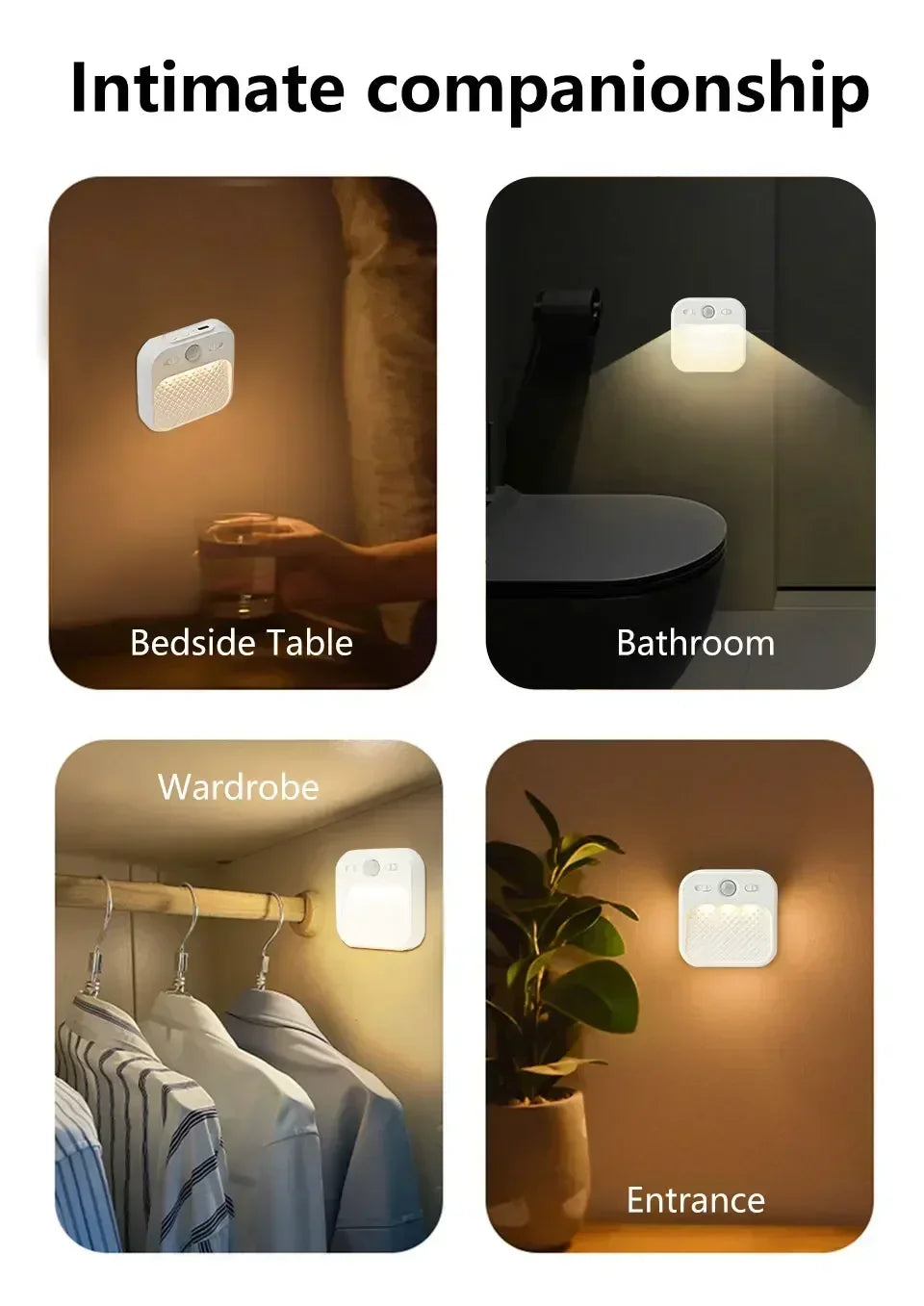 1-4 Pack Motion Sensor LED Night Light Rechargeable Stick-on Magnet Night Lamp for Bedroom Stairs Cabinet Hallway Kitchen Lights