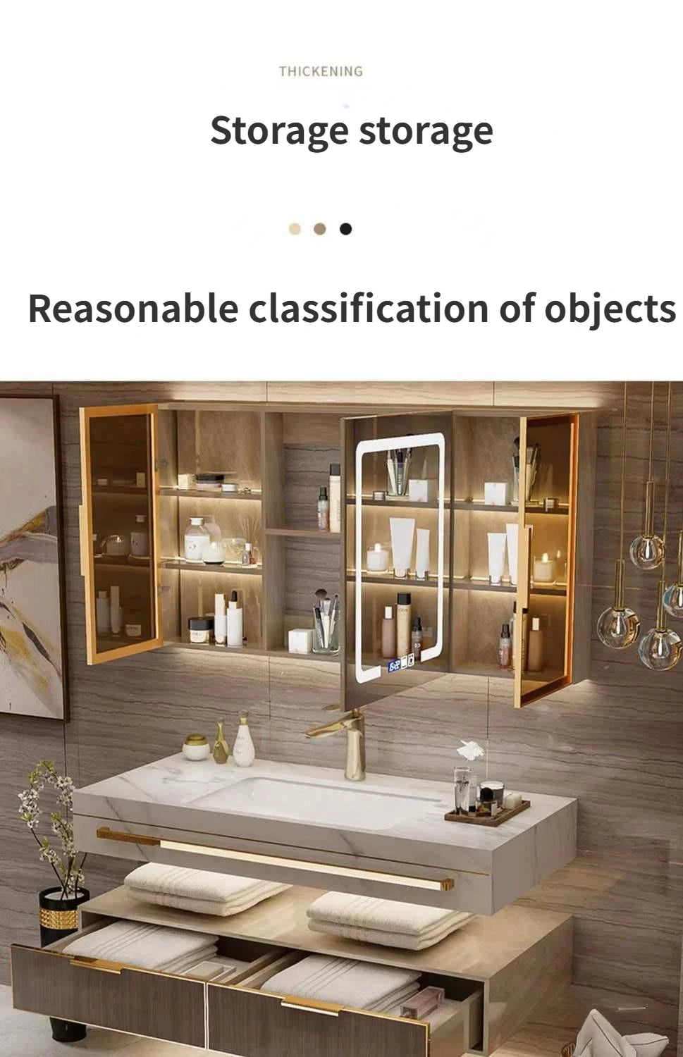 Modern Slate Bathroom Cabinet with Double Washbasin Smart Mirror Ceramic Bathroom Vanity Cabinets Under Sink Bathroom Furniture