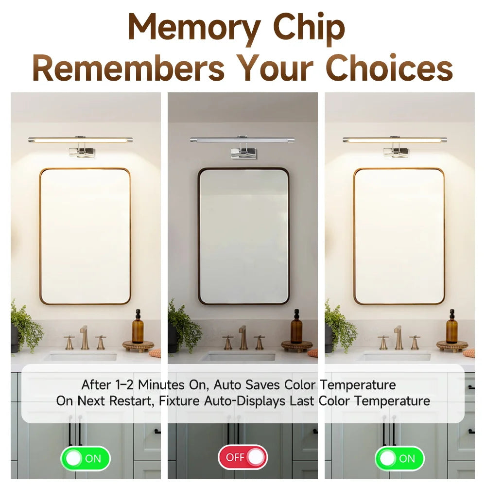 LED Mirror Light Bathroom Wall Lamp Waterproof Room Decoration 3 Colors Dimming Modern Mirror Lamp for Bedroom Vanity Washroom