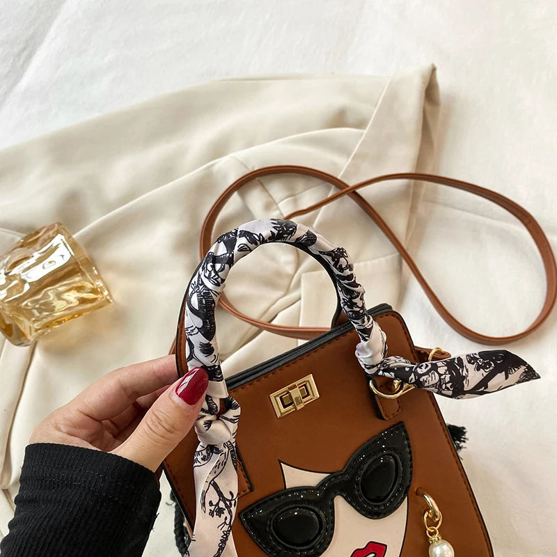 2024 Brand Beauty Glasses Handbags for Women High Quality PU Shoulder Bag Cute Scarf Purses and Crossbody Bag