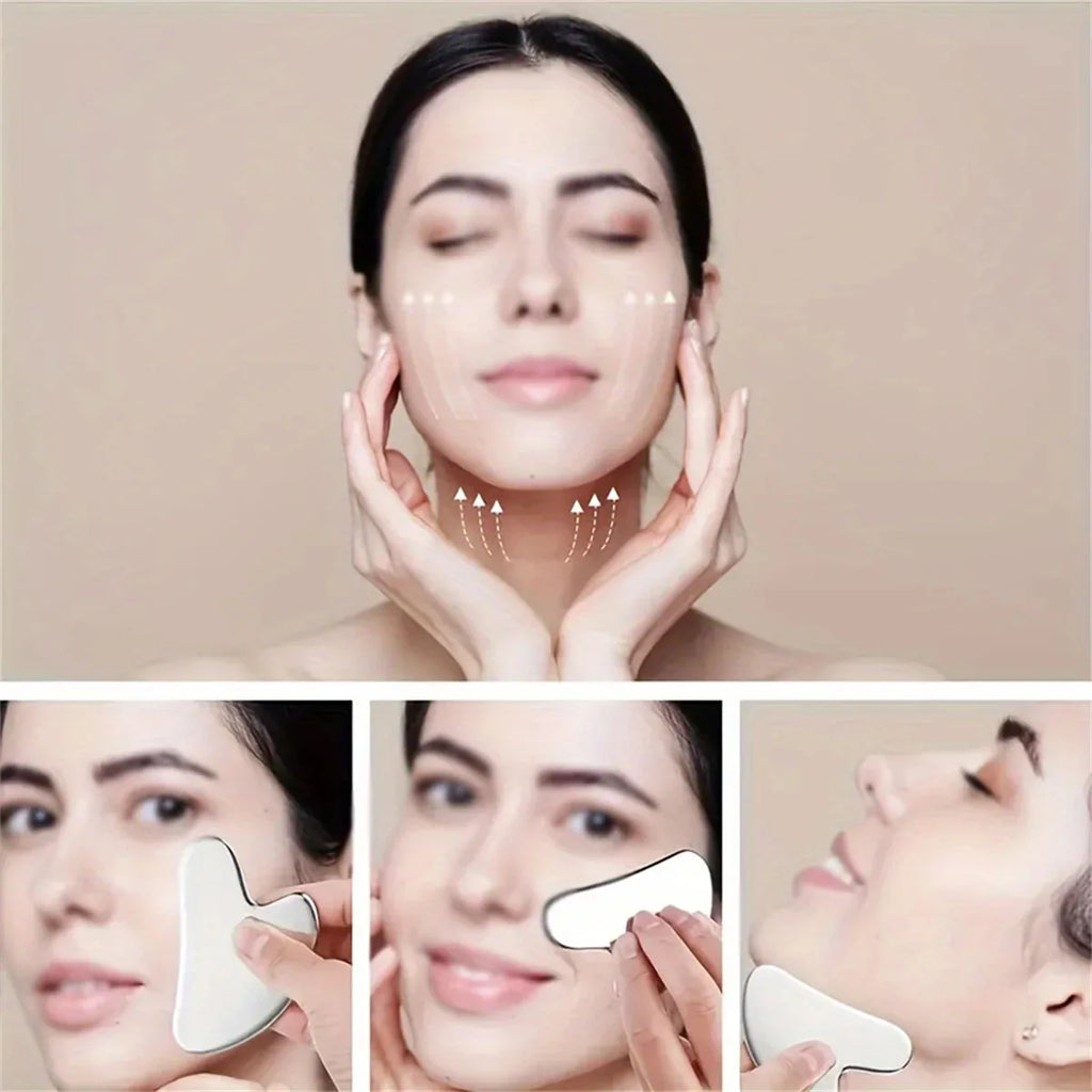 Stainless Steel Facial GuaSha Scraping Face Care Lifting Massage Tools Anti Wrinkle Skin Tighten Cooling Cellulite Massager Tool